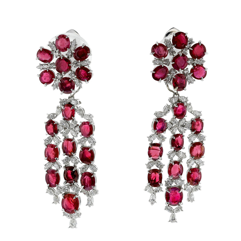 GIA Certified Burma No Heat Ruby and Diamond Day and Night Dangling Earrings