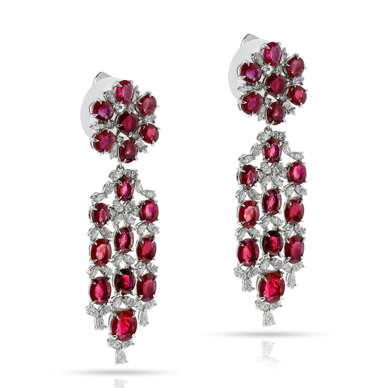 GIA Certified Burma No Heat Ruby and Diamond Day and Night Dangling Earrings