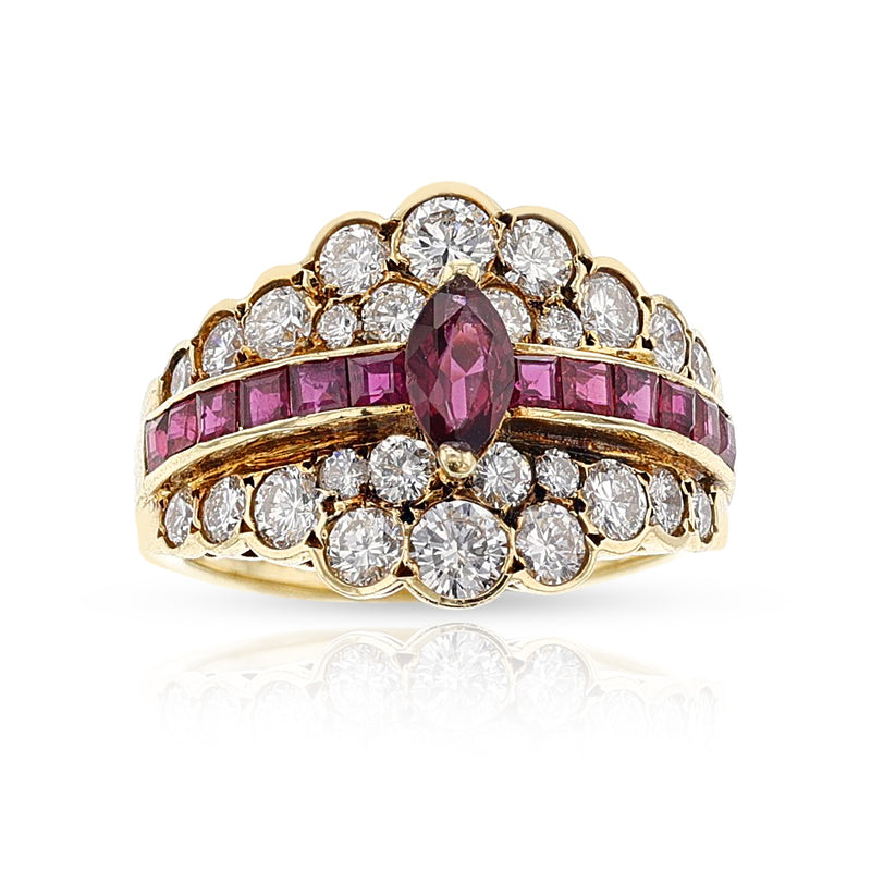 Van Cleef & Arpels Marquise Ruby with Ruby and Diamonds Ring, 18k