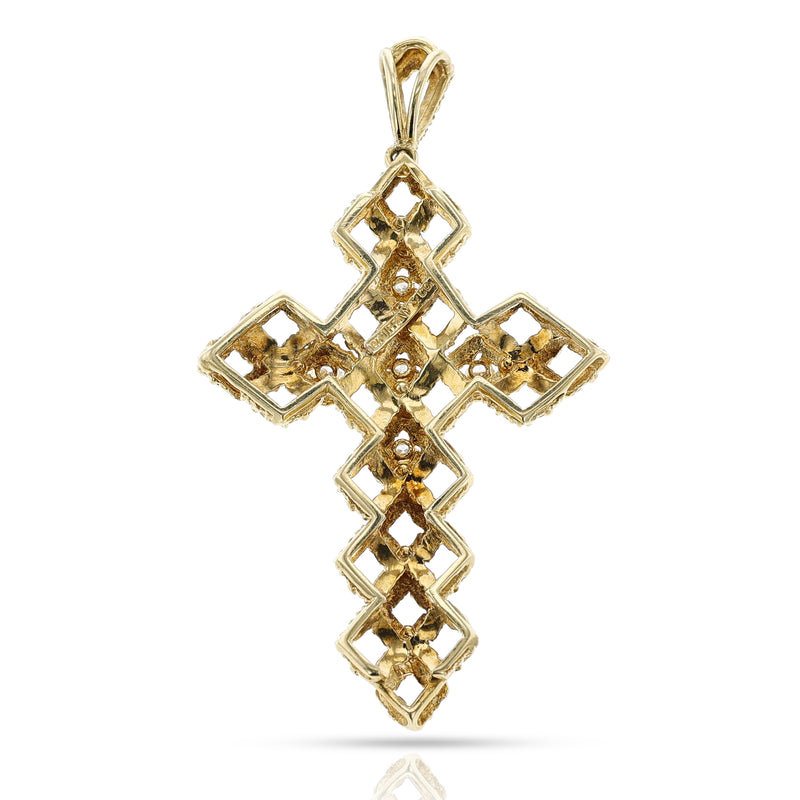 Tiffany & Co. Textured Gold and Diamond Cross Pendant, 18k