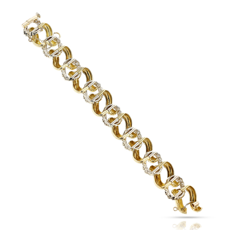 Two-Tone Large Link Textured Bracelet, 18k