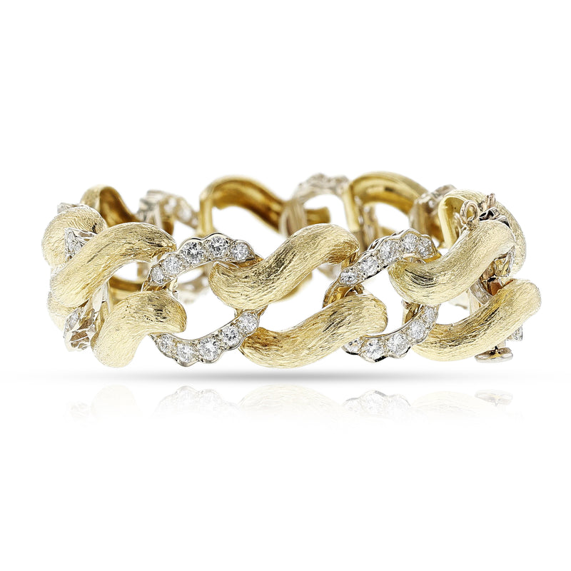 Two-Tone Large Link Textured Bracelet, 18k