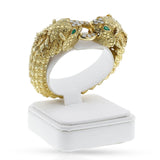 Double Lion Diamond and Emerald Cuff Bangle, 18k