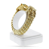 Double Lion Diamond and Emerald Cuff Bangle, 18k