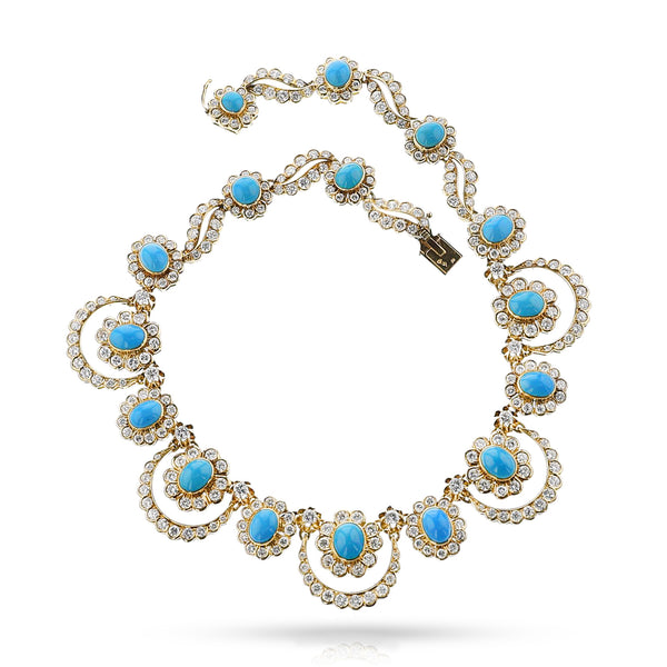 Van Cleef & Arpels Pery et Fils Turquoise Cabochon and Diamond Necklace, France, 1955