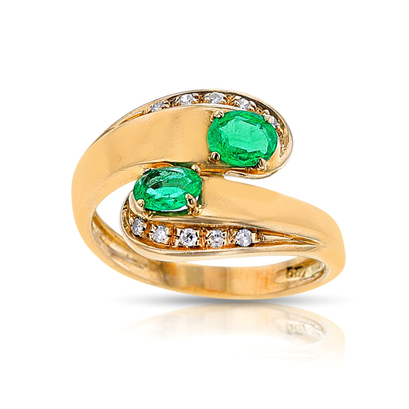 Oval Emerald Toi et Moi Ring with Diamonds, 18k