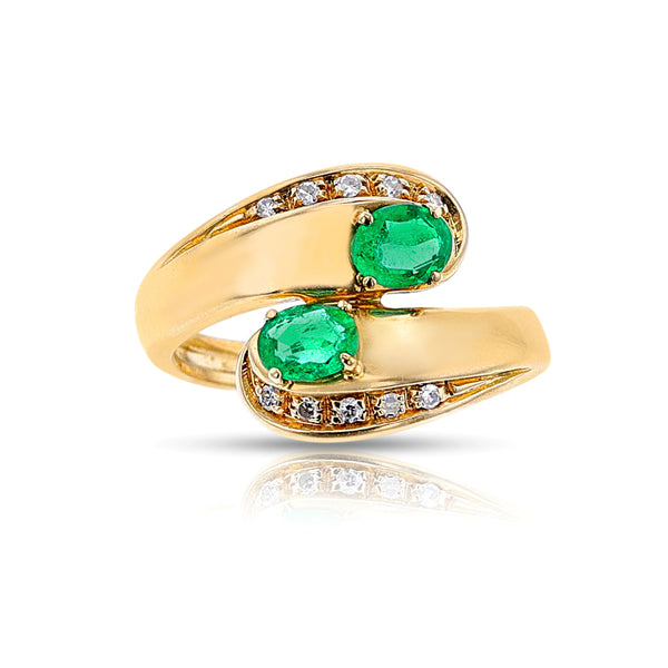 Oval Emerald Toi et Moi Ring with Diamonds, 18k