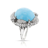 Large Turquoise Cabochon Cocktail Ring with Diamonds, 14k