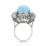 Large Turquoise Cabochon Cocktail Ring with Diamonds, 14k