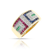 Ruby, Emerald, Sapphire and Diamond Ring, 14k, Part of Set