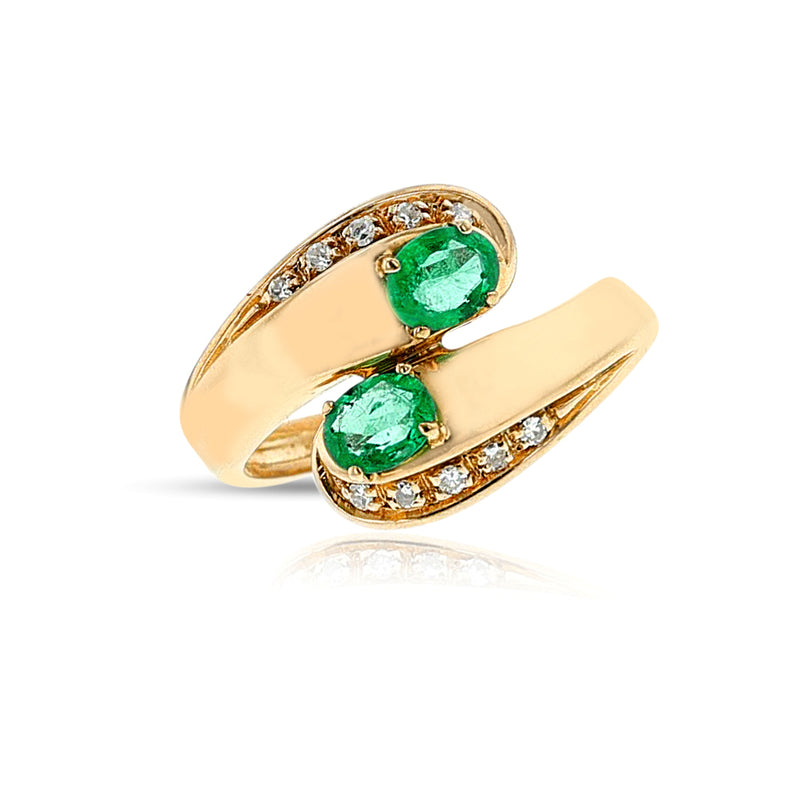 Oval Emerald Toi et Moi Ring with Diamonds, 18k