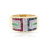 Ruby, Emerald, Sapphire and Diamond Ring, 14k, Part of Set