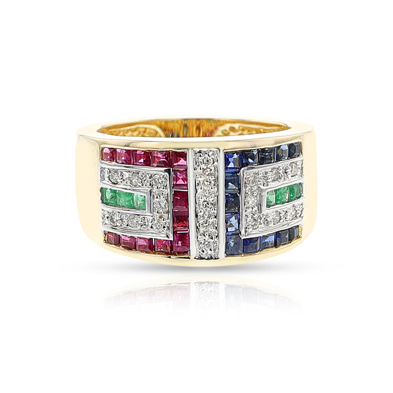 Ruby, Emerald, Sapphire and Diamond Ring, 14k, Part of Set