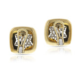 Square Two-Tone Gold and Diamond Earrings, 18k