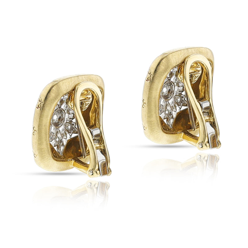 Square Two-Tone Gold and Diamond Earrings, 18k