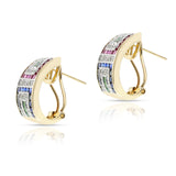 Ruby, Emerald, Sapphire and Diamond Half Hoop Earrings, 14k, Part of Set