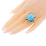 Large Turquoise Cabochon Cocktail Ring with Diamonds, 14k