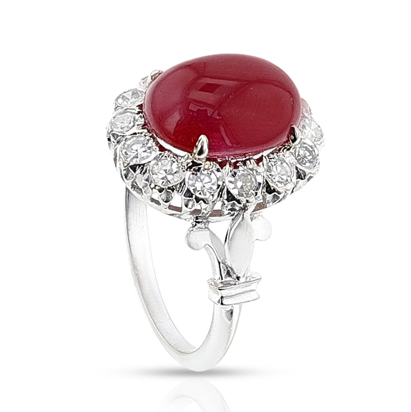 1960s Ruby Cabochon and Diamond Ring, 14k