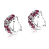 Ruby and Diamond Flower Cluster Earrings, 18k