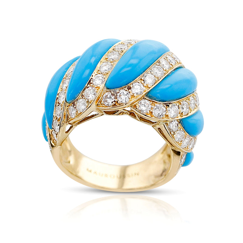 Mauboussin Turquoise and Diamond Ring, French, 18k