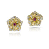 Van Cleef & Arpels Floral Ruby Cabochon and Diamond Earrings, 18k