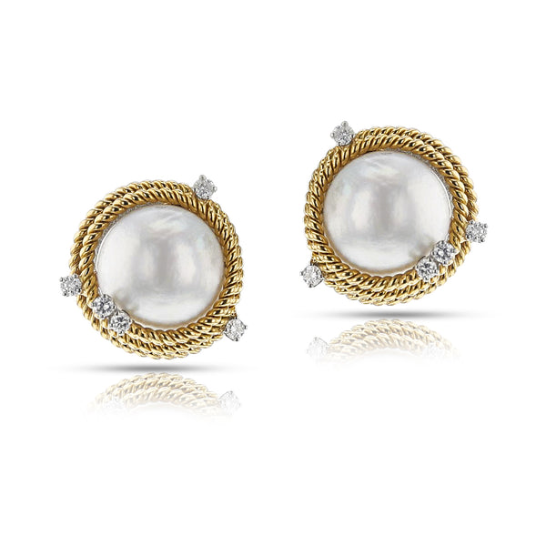 Jean Schlumberger by Tiffany Rope-work Pearl and Diamond Earrings, 18k