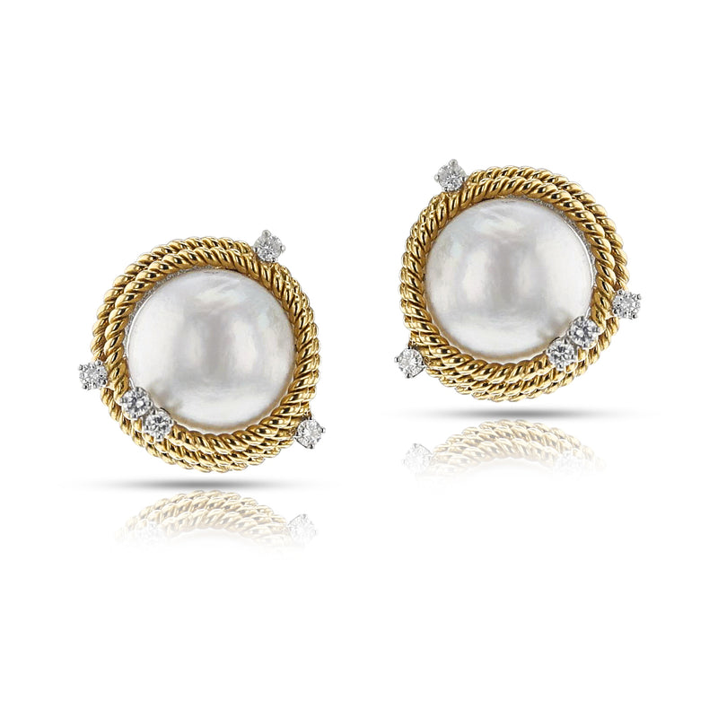 Jean Schlumberger by Tiffany Rope-work Pearl and Diamond Earrings, 18k