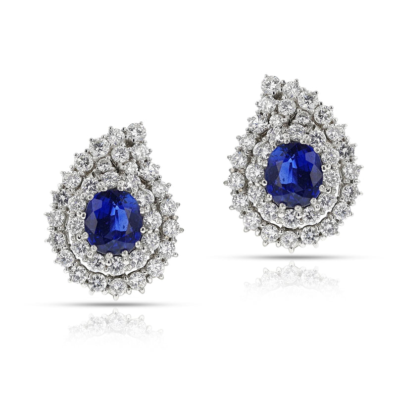 Natural Sapphire and Diamond Paisley Earrings, 18k