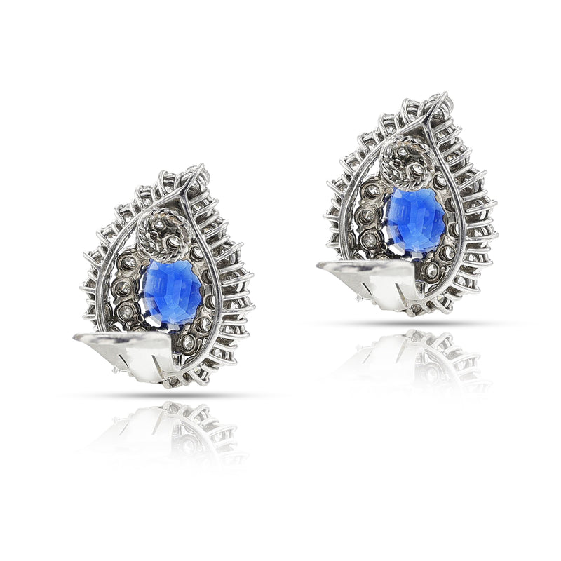 Natural Sapphire and Diamond Paisley Earrings, 18k