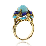 Vintage Turquoise and Lapis Lazuli Cocktail Ring, 14k