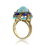 Vintage Turquoise and Lapis Lazuli Cocktail Ring, 14k