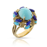 Vintage Turquoise and Lapis Lazuli Cocktail Ring, 14k