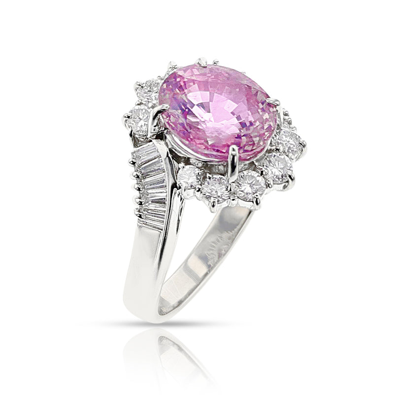 GIA Certified Unheated Ceylon Pink Sapphire and Diamond Ring, Platinum