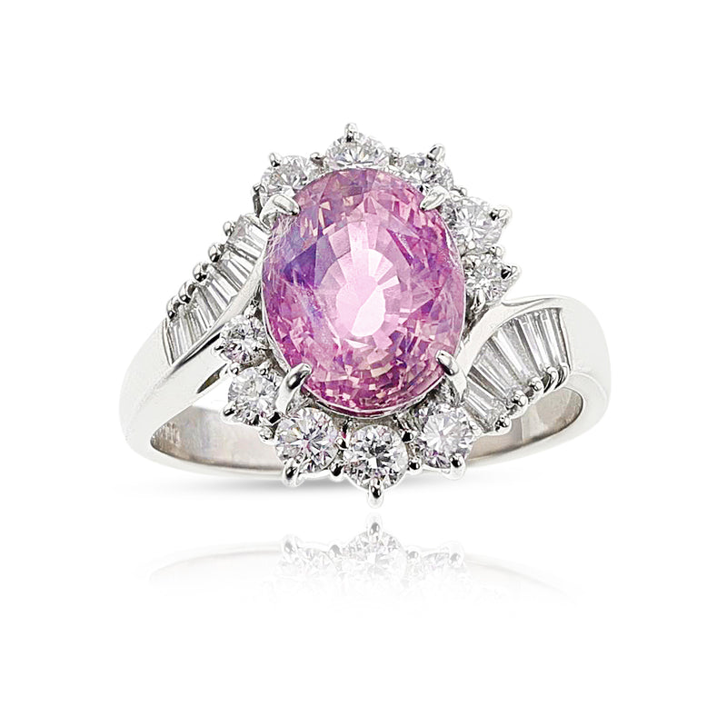 GIA Certified Unheated Ceylon Pink Sapphire and Diamond Ring, Platinum