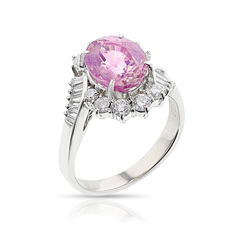 GIA Certified Unheated Ceylon Pink Sapphire and Diamond Ring, Platinum