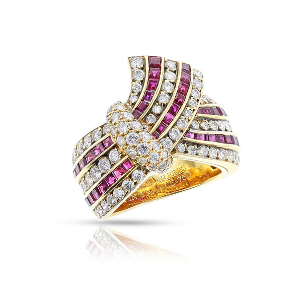 France Van Cleef & Arpels Ruby and Diamond Ribbon Ring, 18k