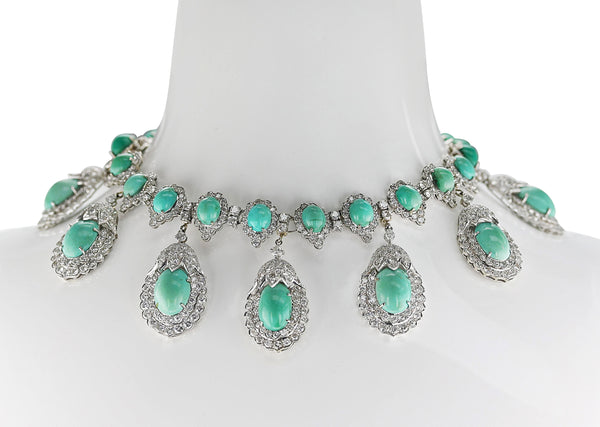 Turquoise Cabochon and Diamond Statement Necklace, 14k