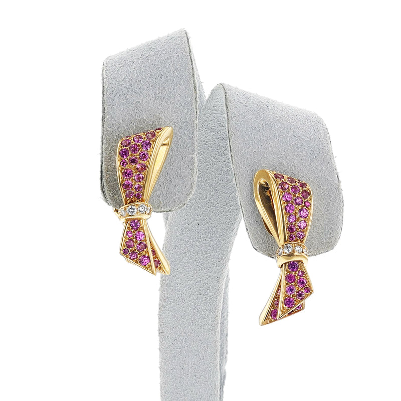 Van Cleef & Arpels Bow Earclips with Pink Sapphires and Diamonds, 18k