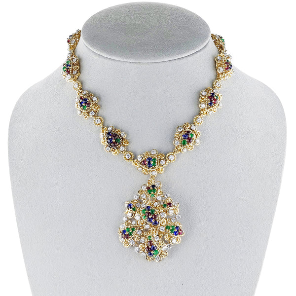 Van Cleef & Arpels by Andre Vassort Ruby, Emerald, Sapphire and Diamond Pendant Necklace