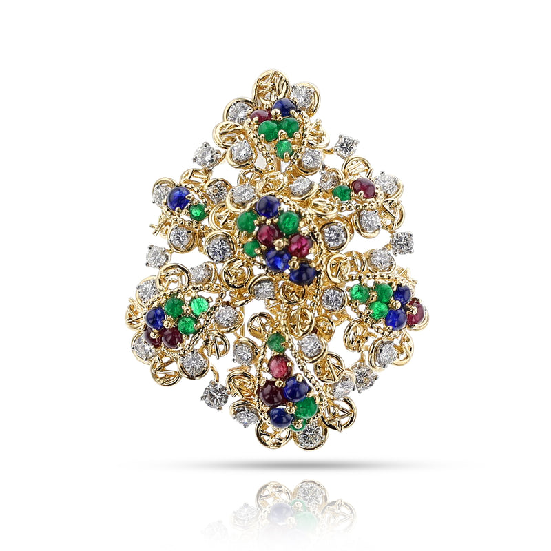 Van Cleef & Arpels by Andre Vassort Ruby, Emerald, Sapphire and Diamond Pendant Necklace