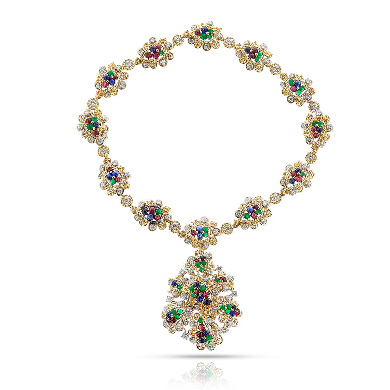 Van Cleef & Arpels by Andre Vassort Ruby, Emerald, Sapphire and Diamond Pendant Necklace