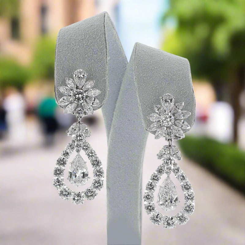 Van Cleef & Arpels Pear Shape Diamond Dangling Earrings, Detachable, Platinum