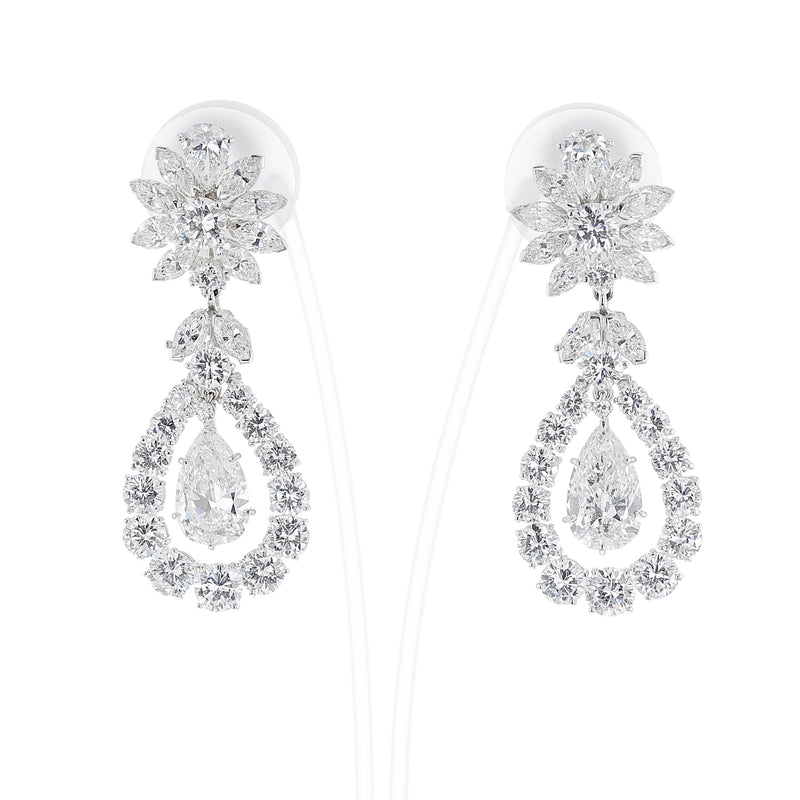 Van Cleef & Arpels Pear Shape Diamond Dangling Earrings, Detachable, Platinum