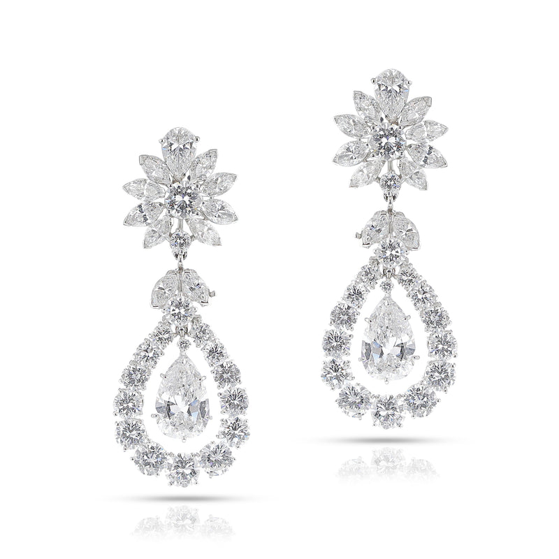 Van Cleef & Arpels Pear Shape Diamond Dangling Earrings, Detachable, Platinum