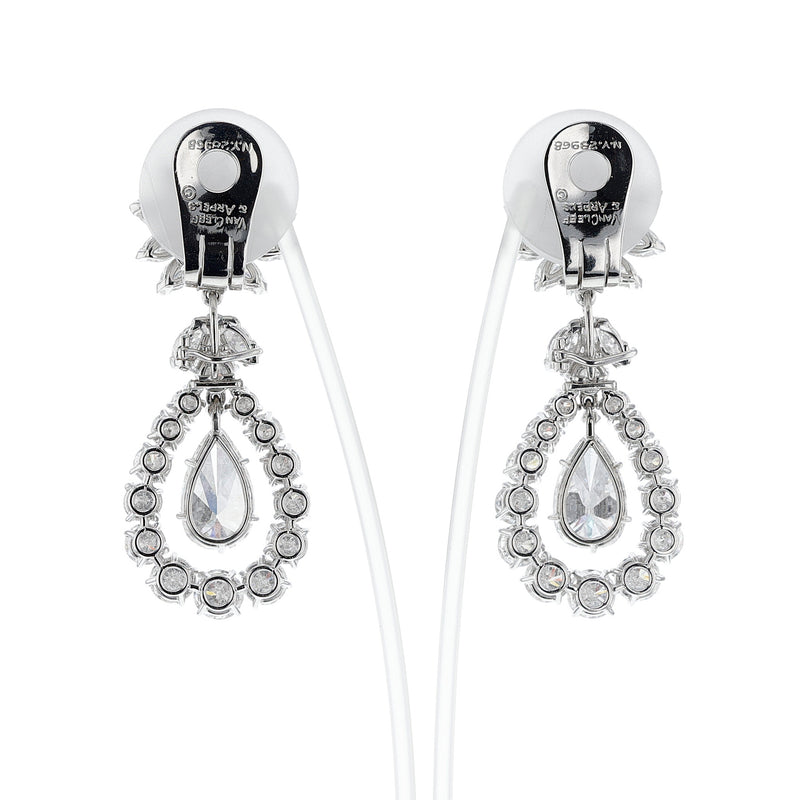 Van Cleef & Arpels Pear Shape Diamond Dangling Earrings, Detachable, Platinum