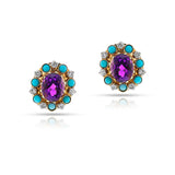 Amethyst, Turquoise and Diamond Ring and Earring Set, 14k Gold