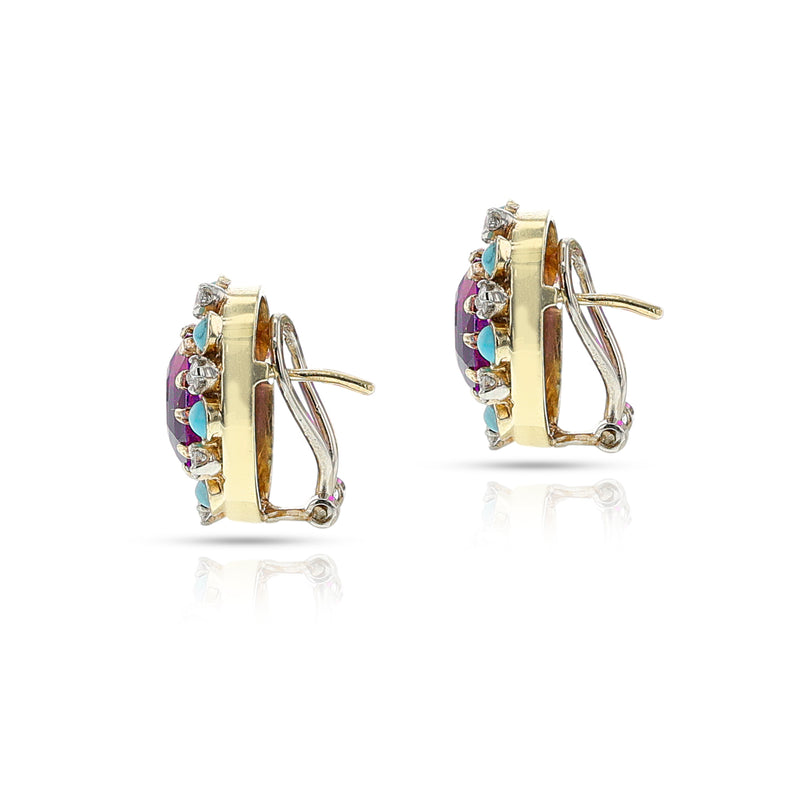 Amethyst, Turquoise and Diamond Ring and Earring Set, 14k Gold