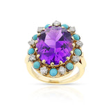 Amethyst, Turquoise and Diamond Ring and Earring Set, 14k Gold