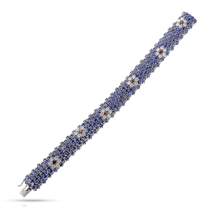 Italian Diamond, Ruby and Sapphire Bombe Bracelet, 18k