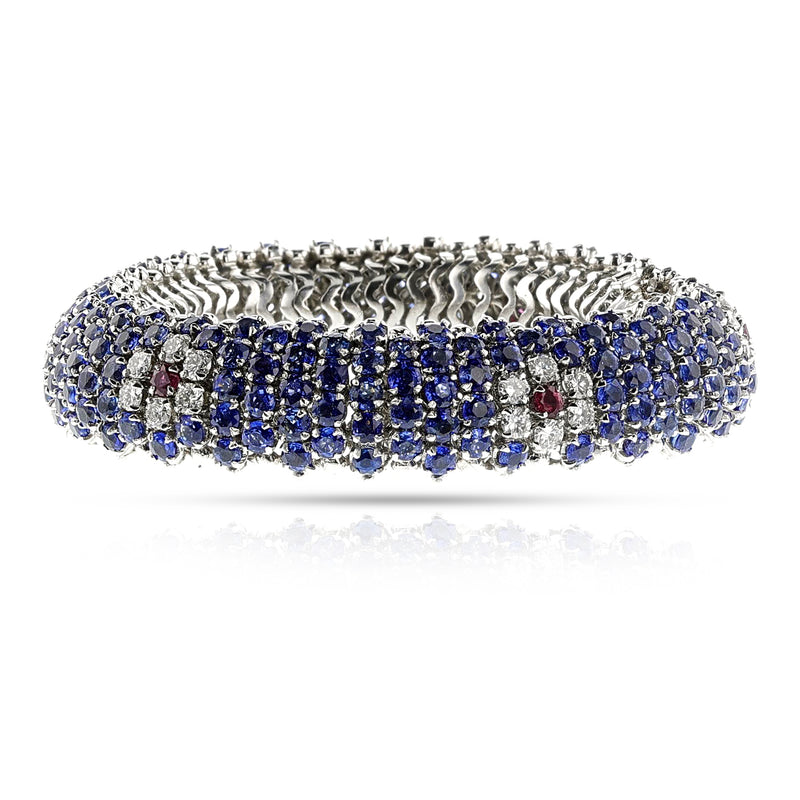 Italian Diamond, Ruby and Sapphire Bombe Bracelet, 18k